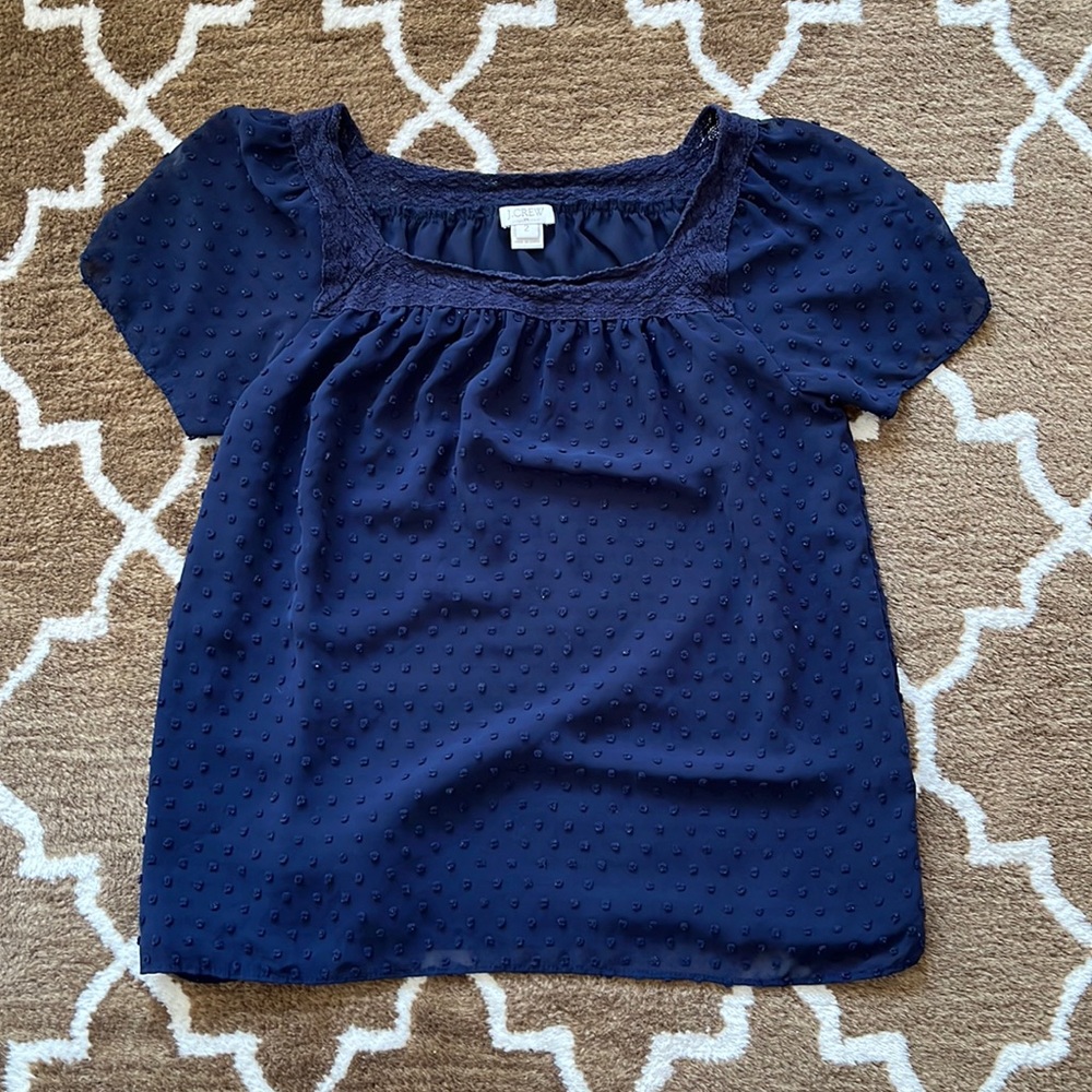 J. Crew navy swiss dot blouse